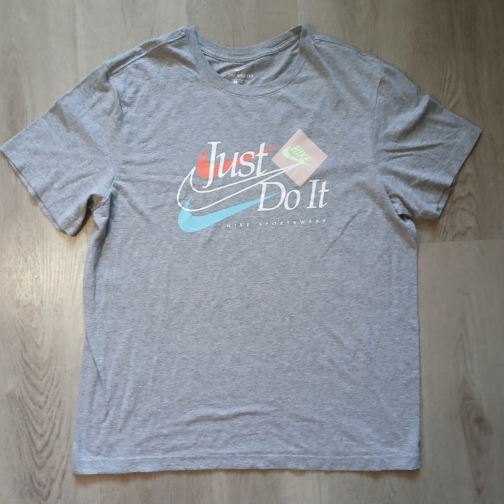 Nike T-Shirt Mens Large Gray Just Do It Graphic Short Sleeve Sportswear Tee